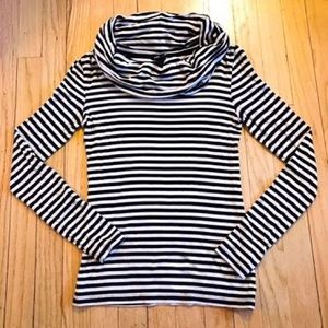 H&M Black/Beige Striped Cowl Neck Long Sleeved Top